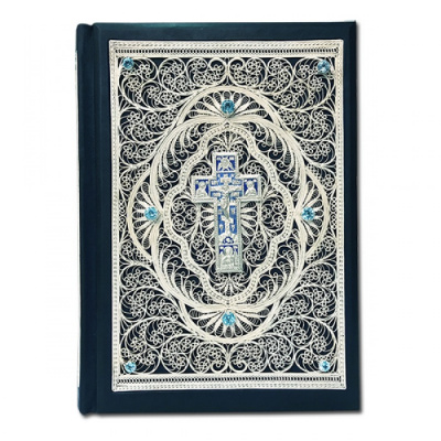 Библия большая с литьем и филигранью (серебро) и топазами - купить в Москве