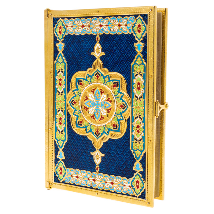 Коран украшенный "Солнце" с малахитом, синий, Златоуст - купить в Москве