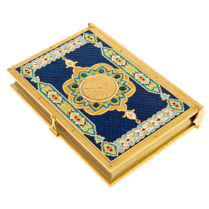 Коран украшенный "Солнце" с малахитом, синий, Златоуст - купить в Москве